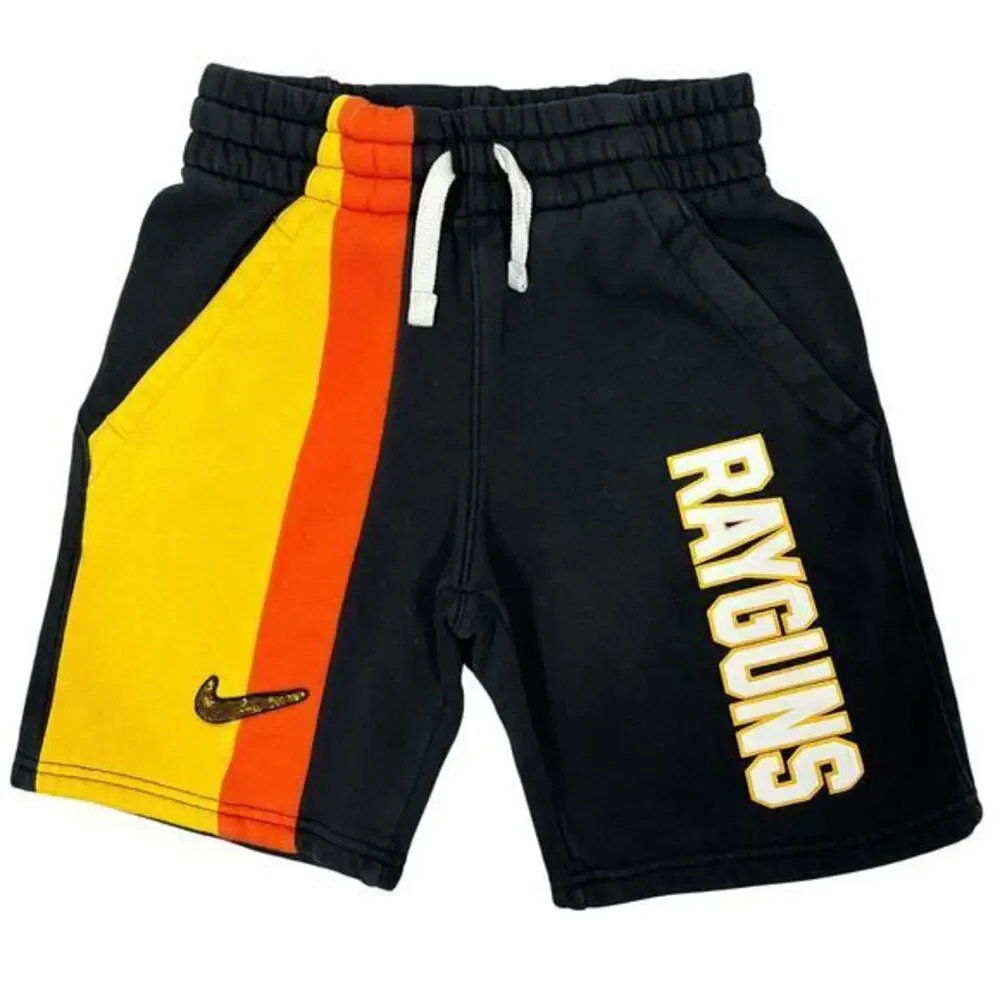 Nike Rayguns Fleece Shorts Boys XS Black Orange Yellow Sequins Spellout Summer